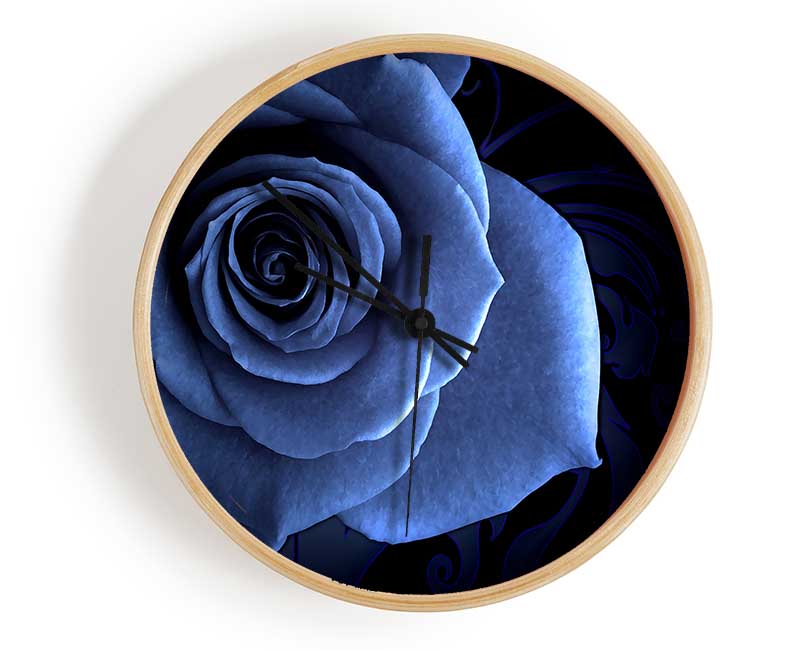 Blue Rose On Black Clock - Wallart-Direct UK