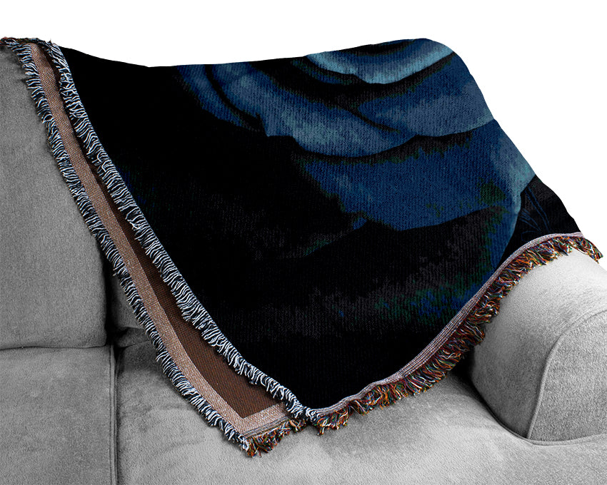 Blue Rose On Black Woven Blanket