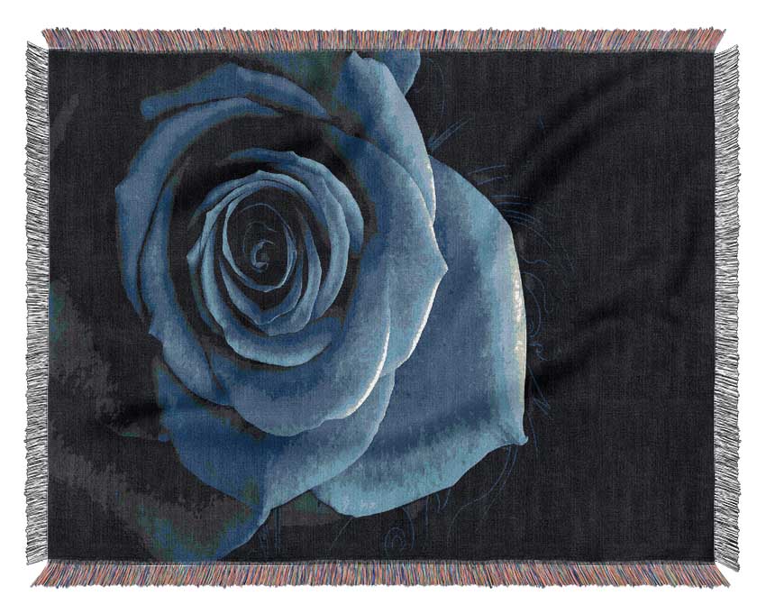 Blue Rose On Black Woven Blanket