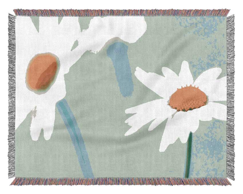 White Daisies On Blue Woven Blanket