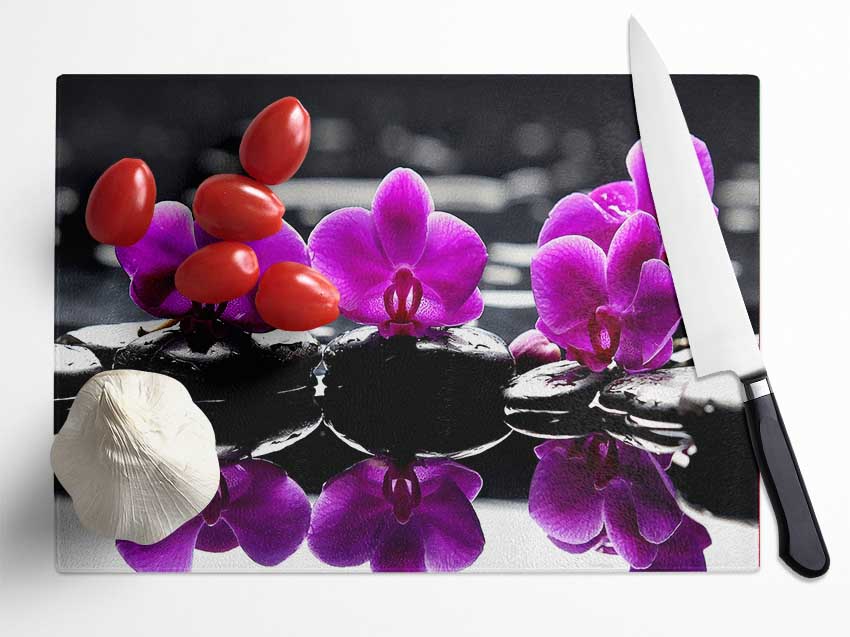 Trio Of Orchids Glass Chopping Board