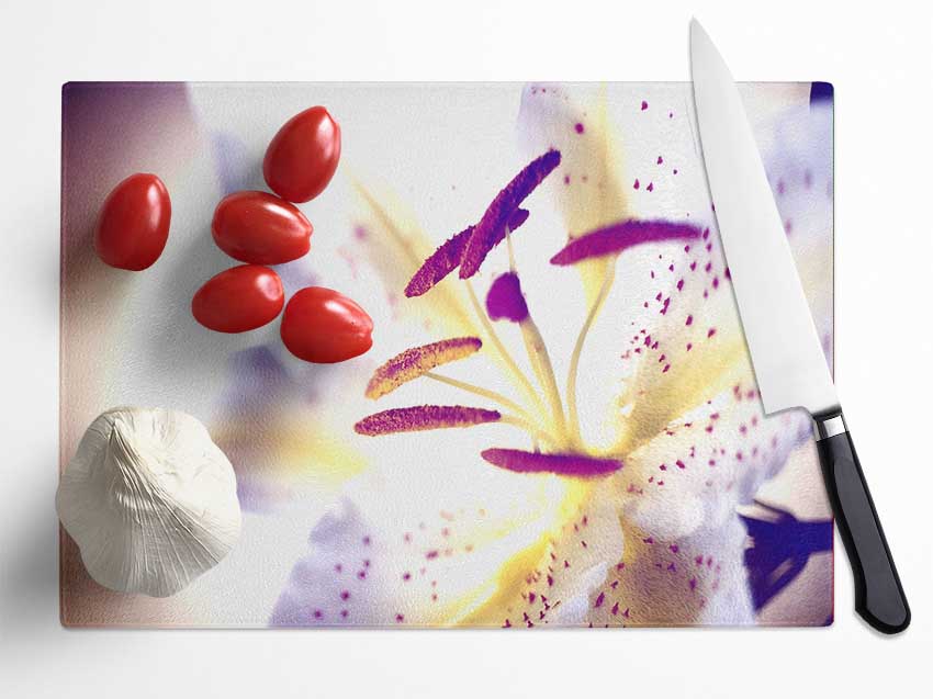 White Tiger Lily Glass Chopping Board