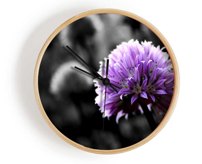 Purple Flower On Black And White Background Clock - Wallart-Direct UK