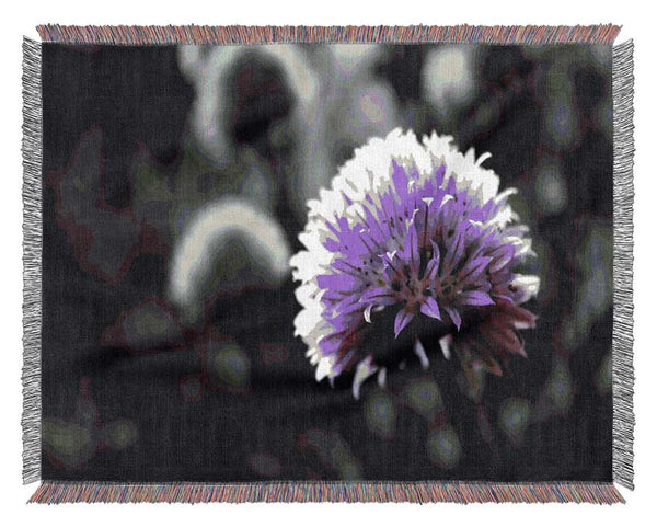 Purple Flower On Black And White Background Woven Blanket