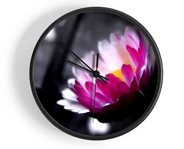 Pink Flower On Black And White Background Clock - Wallart-Direct UK