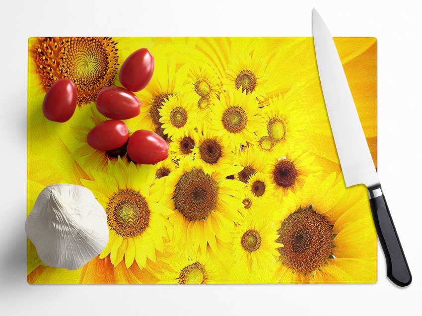 Sunflowers Galore Glass Chopping Board