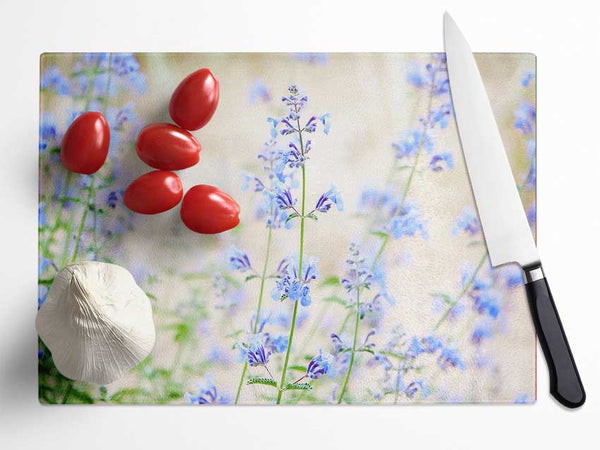 Blue Small Flowers Glass Chopping Board