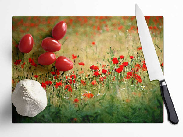 Poppies In The Field Glass Chopping Board