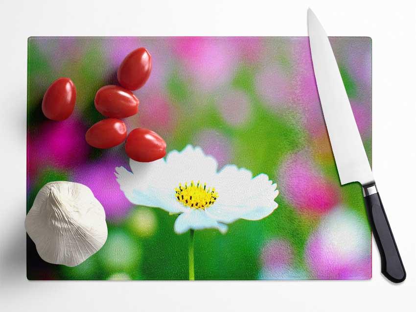 White Cosmos Glass Chopping Board