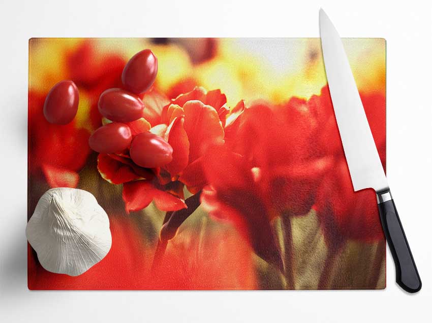 Beautiful Red Flowers Glass Chopping Board