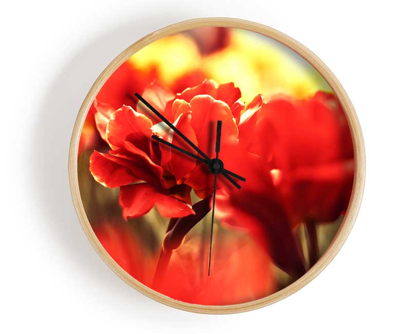 Beautiful Red Flowers Clock - Wallart-Direct UK