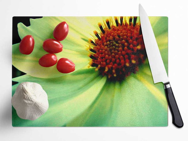 White Green Petals Glass Chopping Board