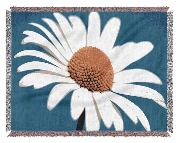 White Daisy Against A Blue Sky Woven Blanket