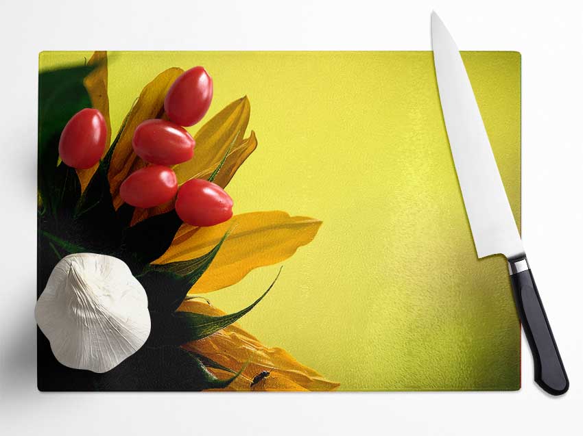 Sunflowers Macro Glass Chopping Board