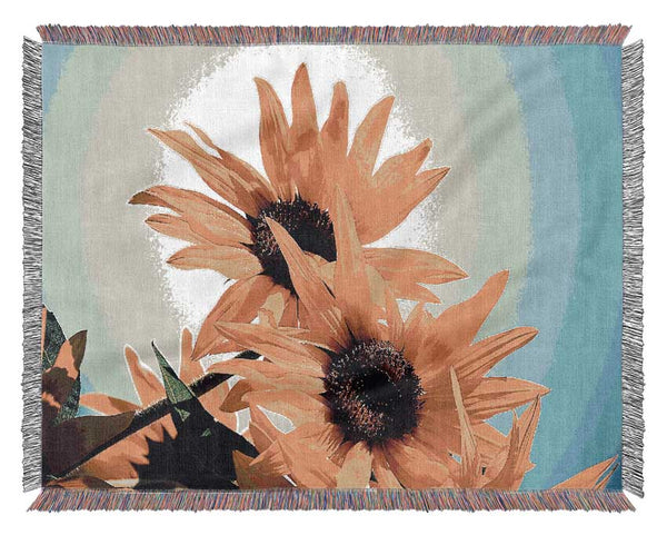 Sunflowers Against Blue Sky Woven Blanket