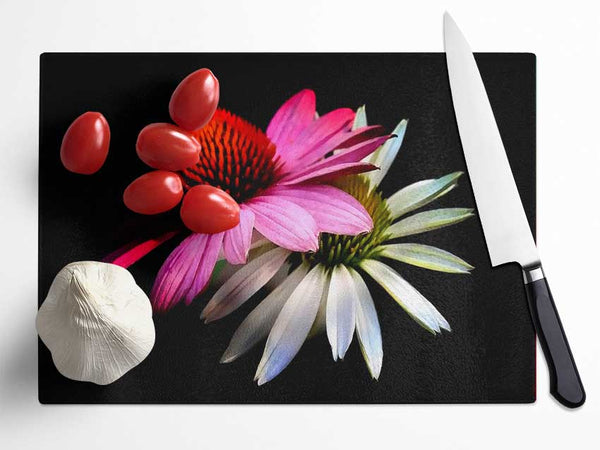 Cone Flowers Black Background Glass Chopping Board