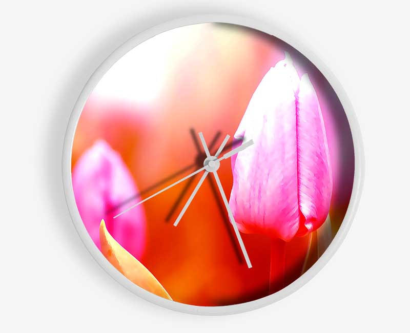 Pink Tulip On Red Clock - Wallart-Direct UK