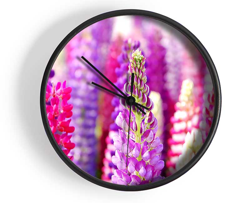 Pink And Purple Lupin Flowers Clock - Wallart-Direct UK