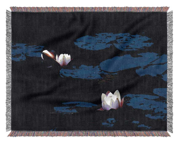 Pink Water Lily On Blue Woven Blanket