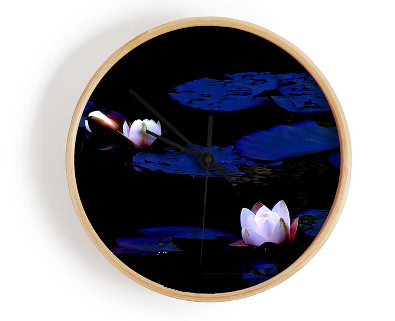 Pink Water Lily On Blue Clock - Wallart-Direct UK