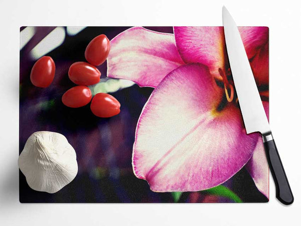 Close_up Of A Pink Petal Glass Chopping Board