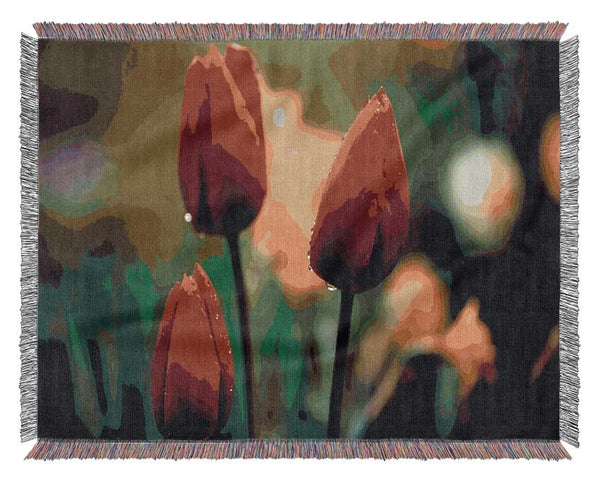 Three Red Tulips Woven Blanket