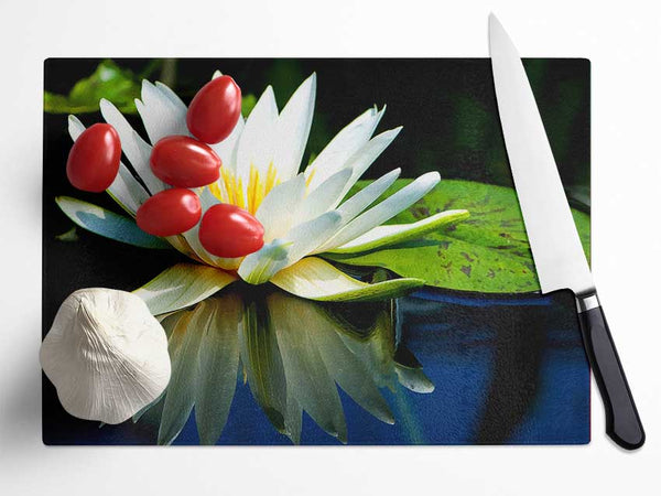 White Water Lily Reflection Glass Chopping Board