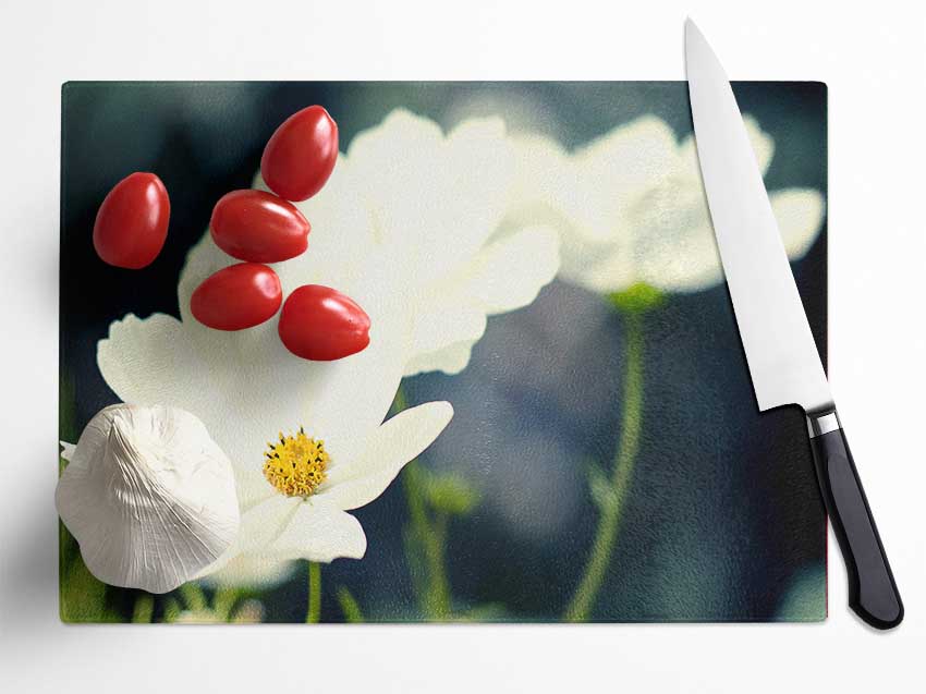 Beautiful Soft White Petals Glass Chopping Board