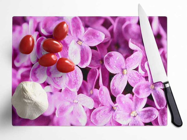 Lilac Flowers Macro Glass Chopping Board