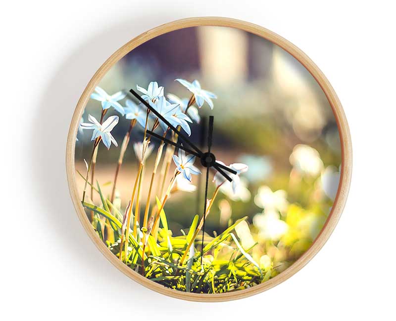 Soft Blue Garden Flowers Clock - Wallart-Direct UK