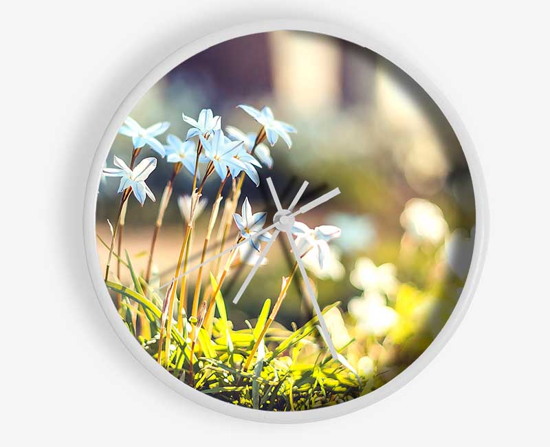 Soft Blue Garden Flowers Clock - Wallart-Direct UK