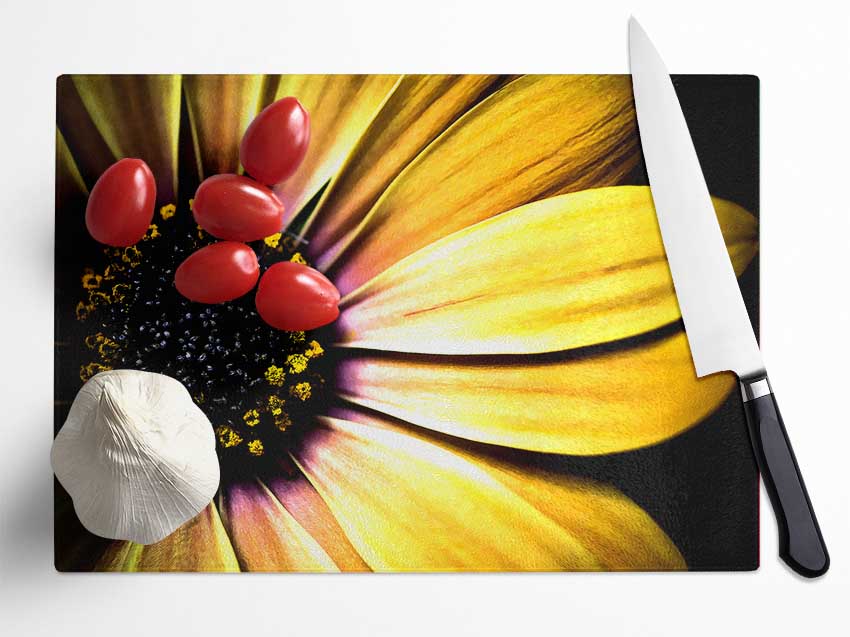 Golden Black Daisy Glass Chopping Board