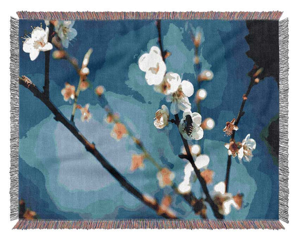 Bee On White Flowers Woven Blanket