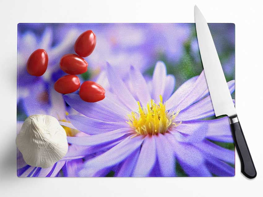 Pretty Violet Flowers Glass Chopping Board