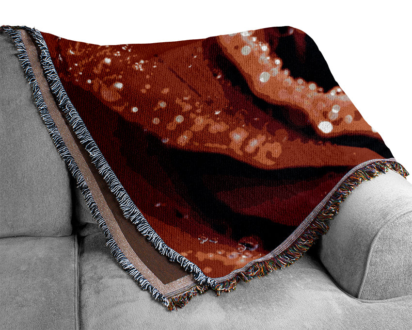 Water Drops On Red Rose Woven Blanket