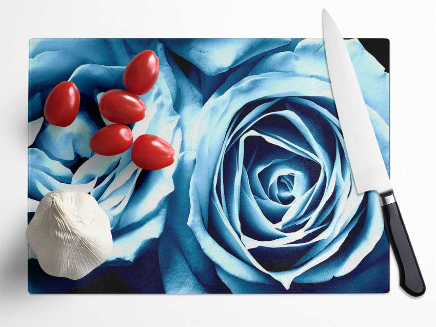 Twin Blue Roses Glass Chopping Board