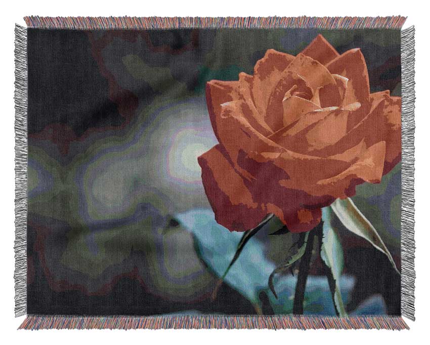 Orange Rose On Black Woven Blanket