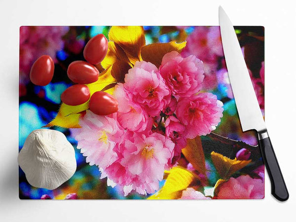 Beautiful Cherry Blossom Bunch Glass Chopping Board