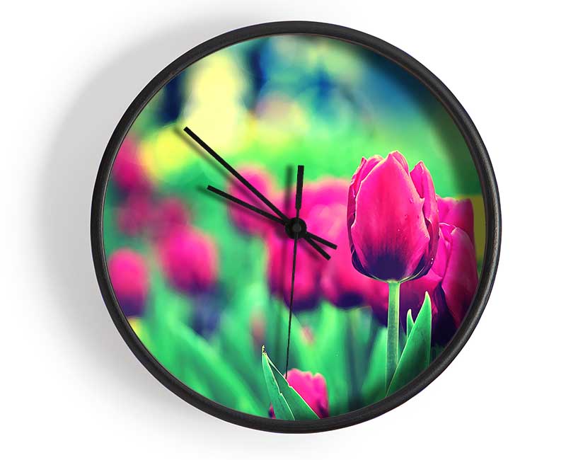 Cerise Tulip Garden Clock - Wallart-Direct UK