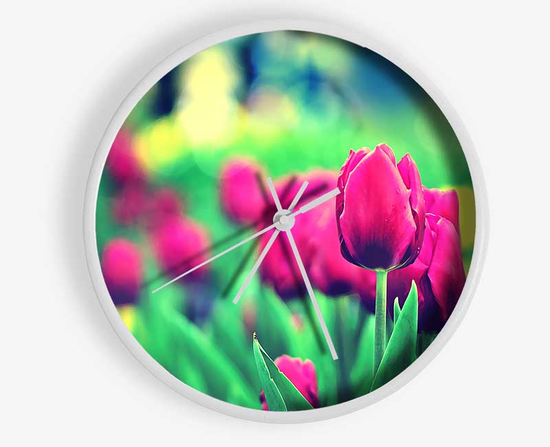 Cerise Tulip Garden Clock - Wallart-Direct UK