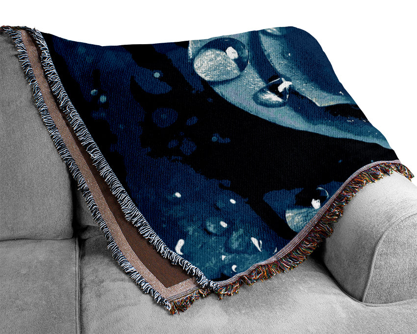 Wet Drops Blue Rose Woven Blanket