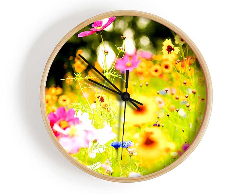 Vivid Wild Rainbow Flowers Clock - Wallart-Direct UK