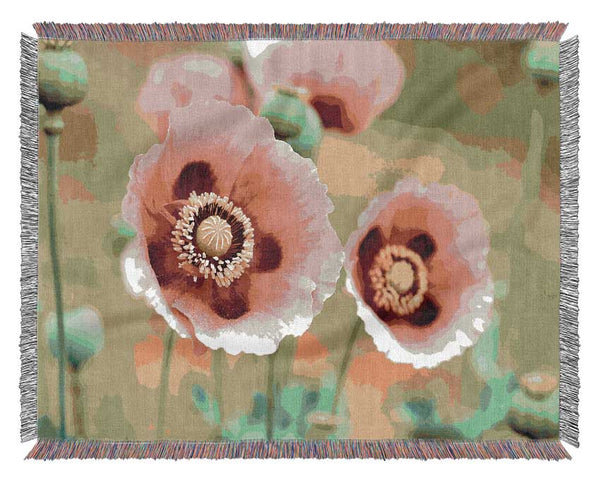 Pink Poppies In Bloom Woven Blanket