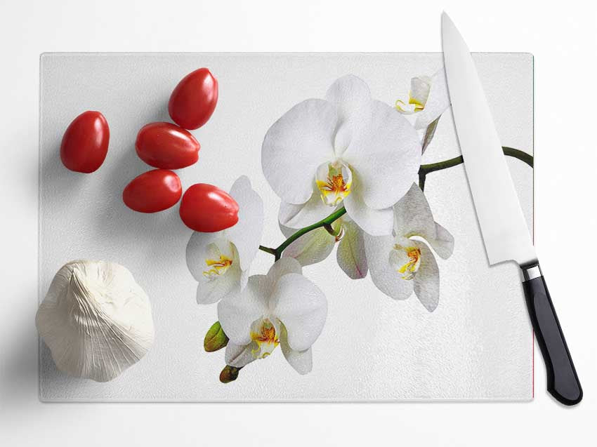 White Orchid Beauty Glass Chopping Board