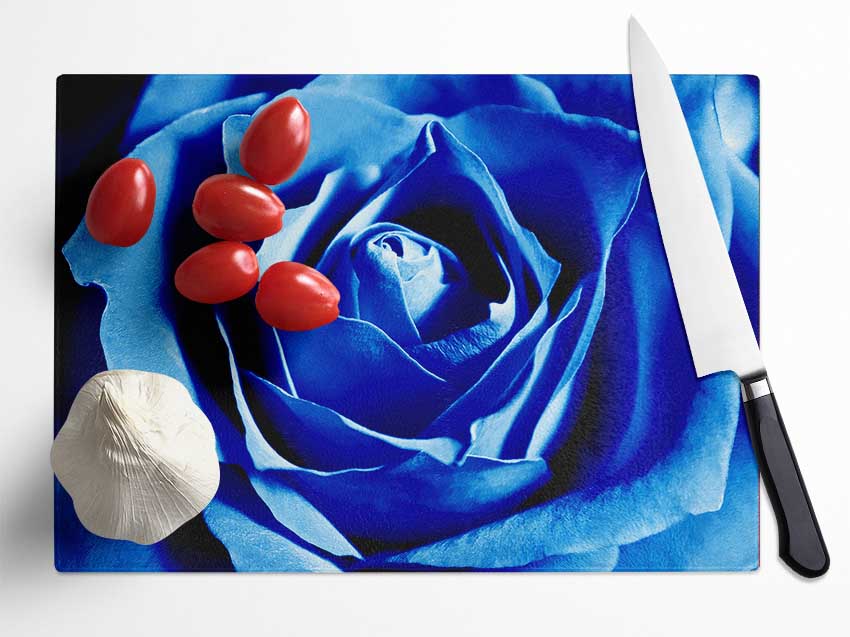 Blue Rose Petals Glass Chopping Board