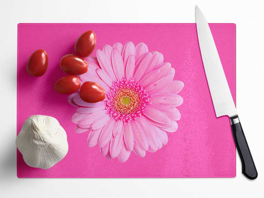 Baby Pink On Pink Gerbera Glass Chopping Board