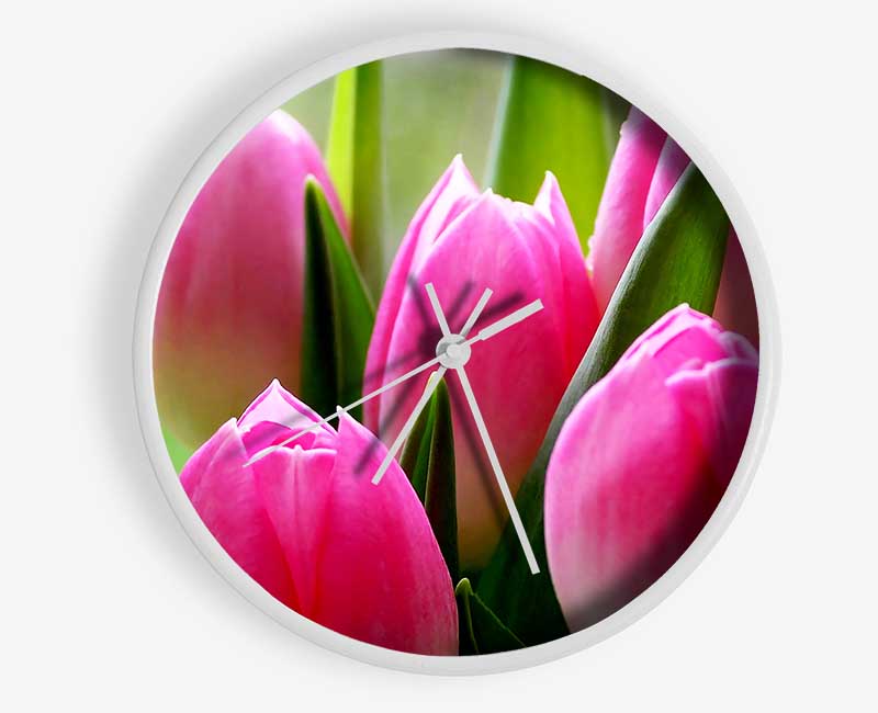 Pink Tulip Garden Surprise Clock - Wallart-Direct UK