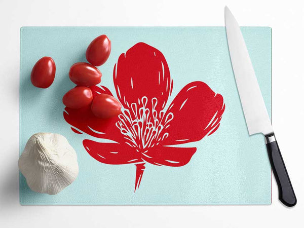 Red On Baby Blue Glass Chopping Board