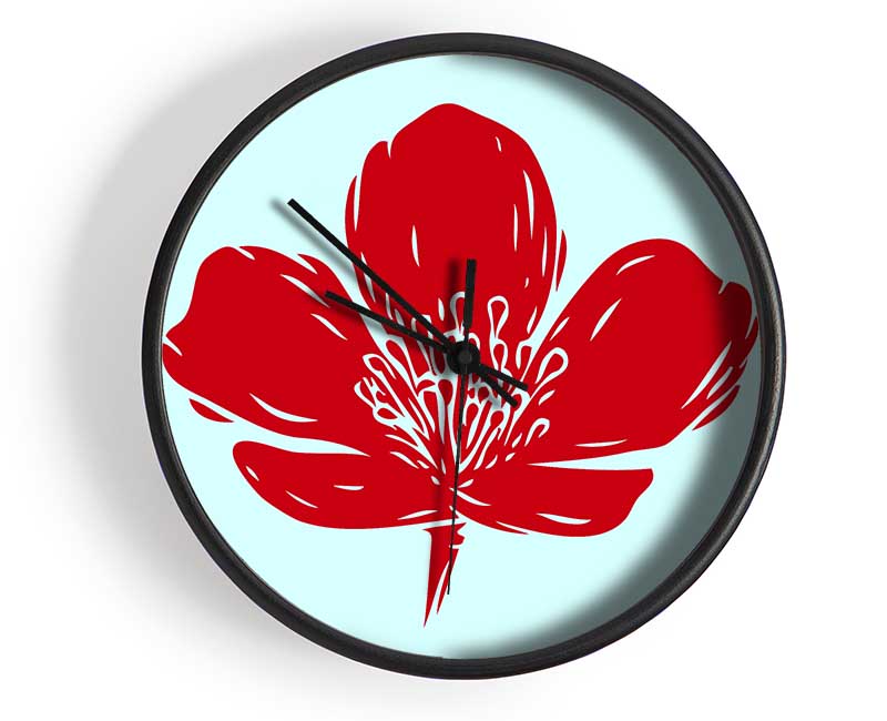 Red On Baby Blue Clock - Wallart-Direct UK