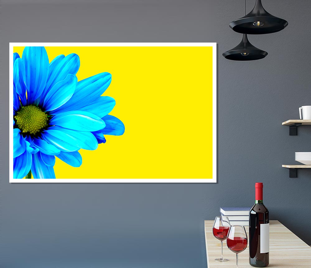 Blue Daisy On Yellow Print Poster Wall Art